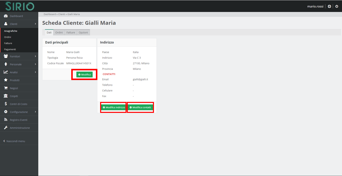Modificare anagrafica clienti, punto 2