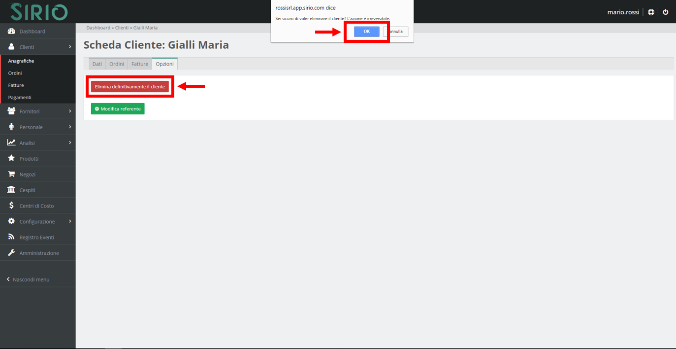 Modificare anagrafica clienti, punto 5