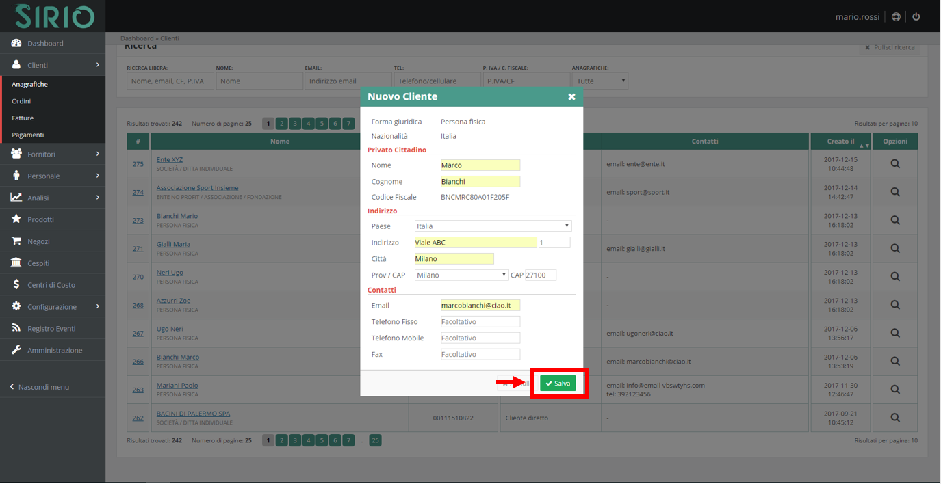 Importare anagrafica clienti, punto 5