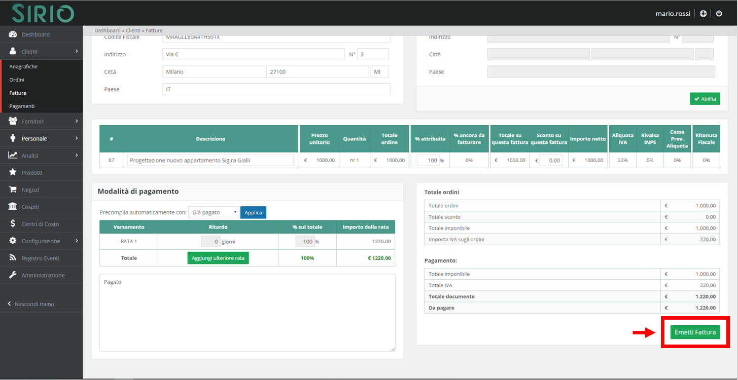 Emettere fattura, punto 3