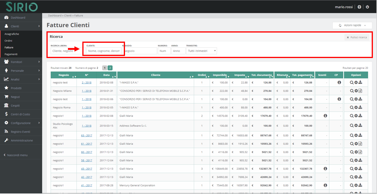 Vedere fatture cliente, punto 1
