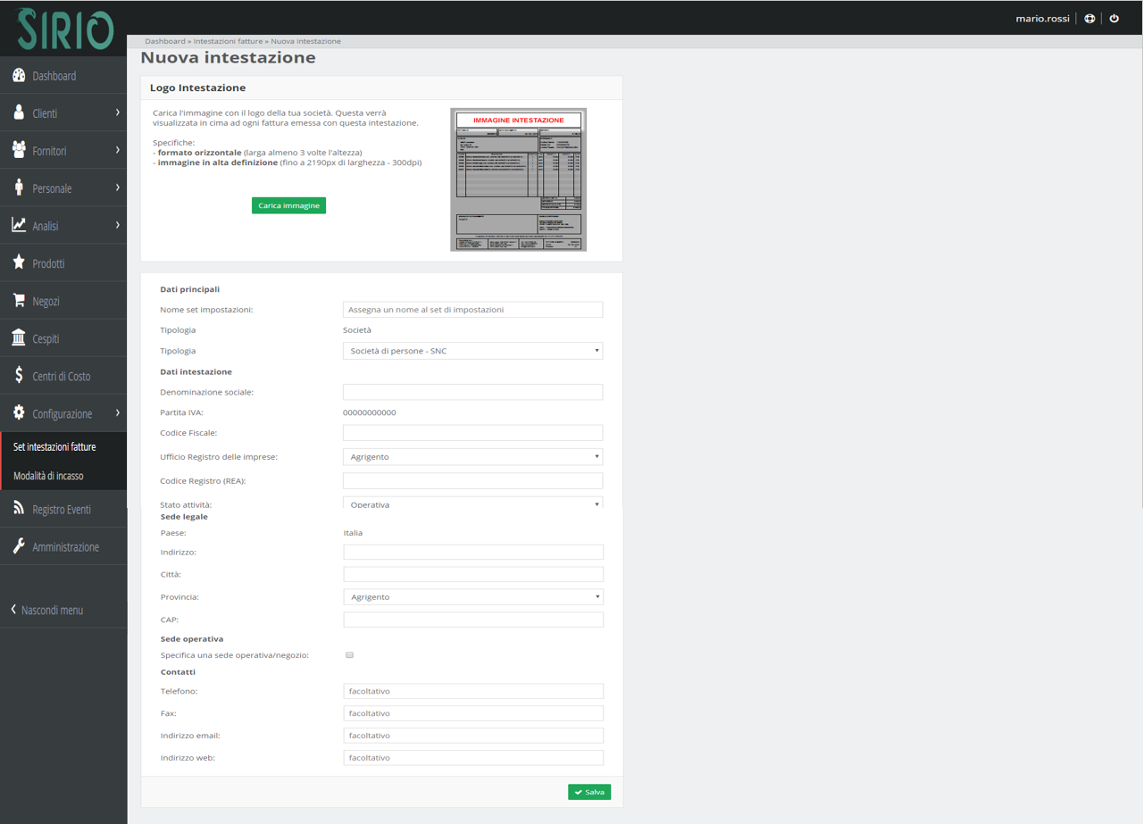 Intestazione fatture, punto 2